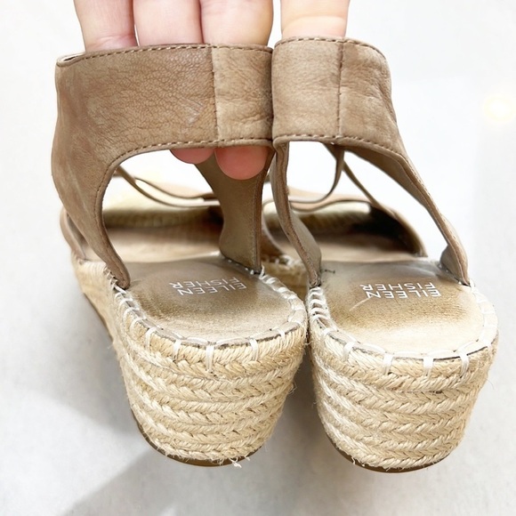 EILEEN Fisher Agnes Espadrille Wedge Sandals Beige Leather Size 7 Open Toe - Picture 9 of 14